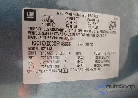 2013 Chevrolet Silverado 2500Hd Lt from USA, damaged, VIN 1GC1KXC88DF143838